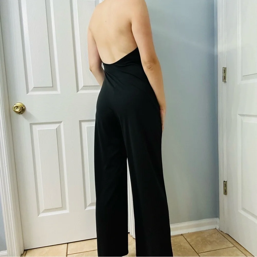 Victoria’s Secret Jumpsuit Black Halter Wide Leg Sexy Lounge V-Neck Medium
